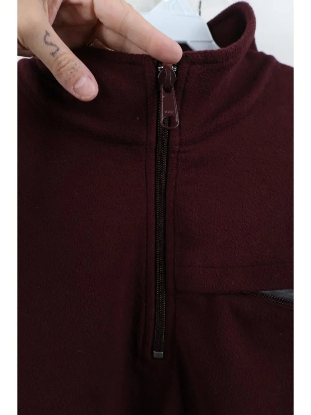 Vintage J Crew Mens Large Faded Blank Half Zip Fleece Pullover Sweater Maroon